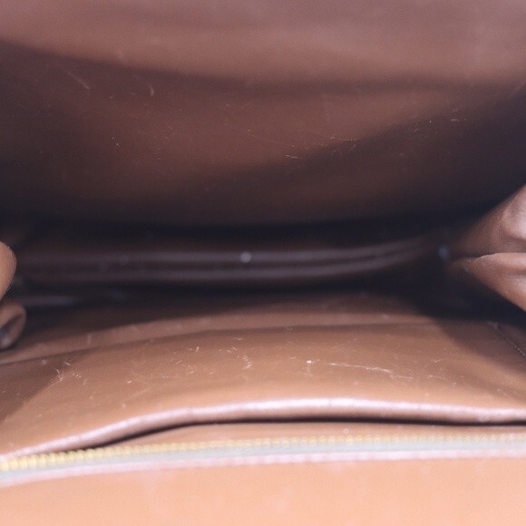 Vintage 1960s Large Brown Leather Handbag Gold Frame Kiss Lock Purse - Picture 10 of 16